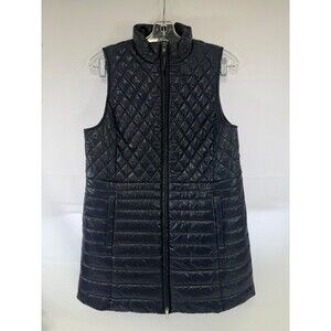 Talbots Long Quilted PrimaLoft Puffer Vest Navy Petite Medium